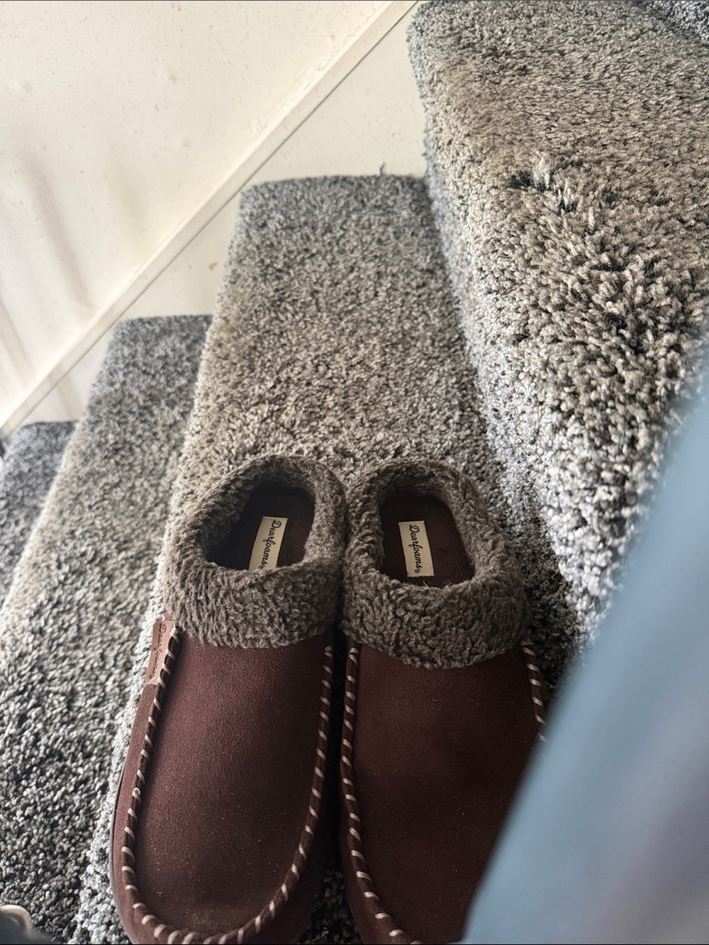 dearfoams Brown Fleece-Cuffed Slip-On Loafers